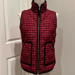 J CREW RED BLACK PLAID DOWN VEST